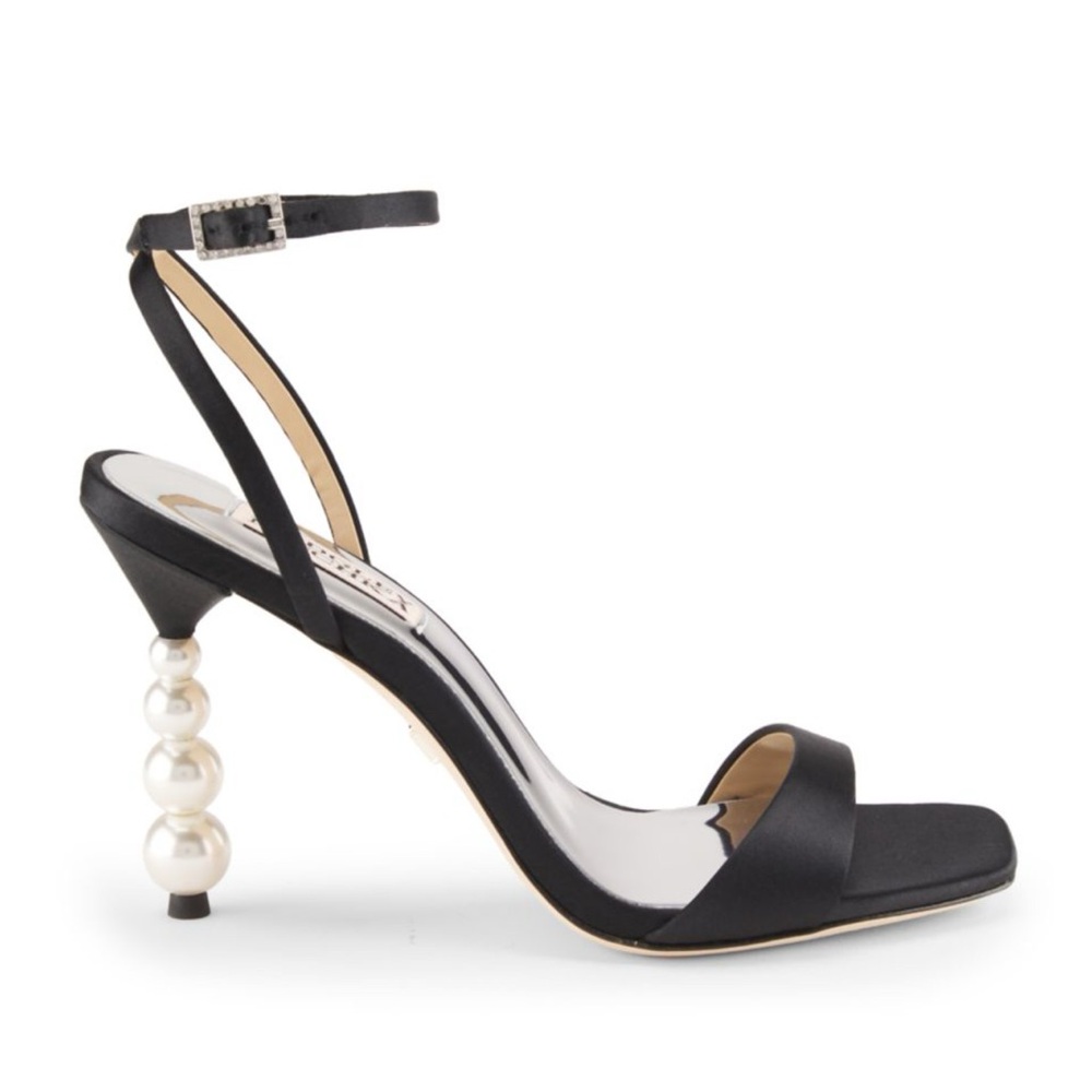 Black Strappy High Heel Sandal Pearl Wedding Shoe Size 9